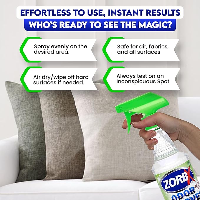 ZORBX Unscented Odor Eliminator for Strong Odor 16 Fl Oz - Used in Hospitals & Healthcare Facilities - Advanced Trusted Formula, Fast-Acting Odor Remover Spray for Dog, Cat, House & Carpet