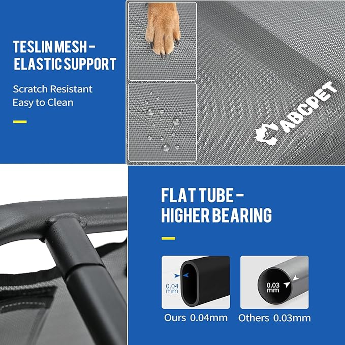 Elevated Dog Bed, Outdoor Dog Bed Raised Bed Cooling Waterproof Pet Beds Cots Stable and Easy Assembly, Teslin Fabric with 1.2mm Thick Iron Frame, Breathable, Ultra-Sturdy，Grey, 48 * 32 * 8.7