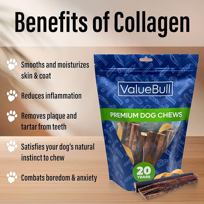 ValueBull Collagen Sticks for Dogs, Varied Shape & Size Chews, Natural Long-Lasting Dog Treats, 20 Pound Bulk Pack - Supports Joints, Skin & Coat with Chondroitin & Glucosamine