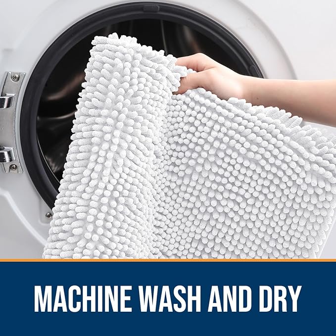 OLANLY Dog Door Mat for Muddy Paws 59x20, Absorbs Moisture and Dirt, Absorbent Non-Slip Washable Doormat, Quick Dry Chenille Mud Mat for Dogs, Entry Indoor Entryway Carpet for Inside Floor, White