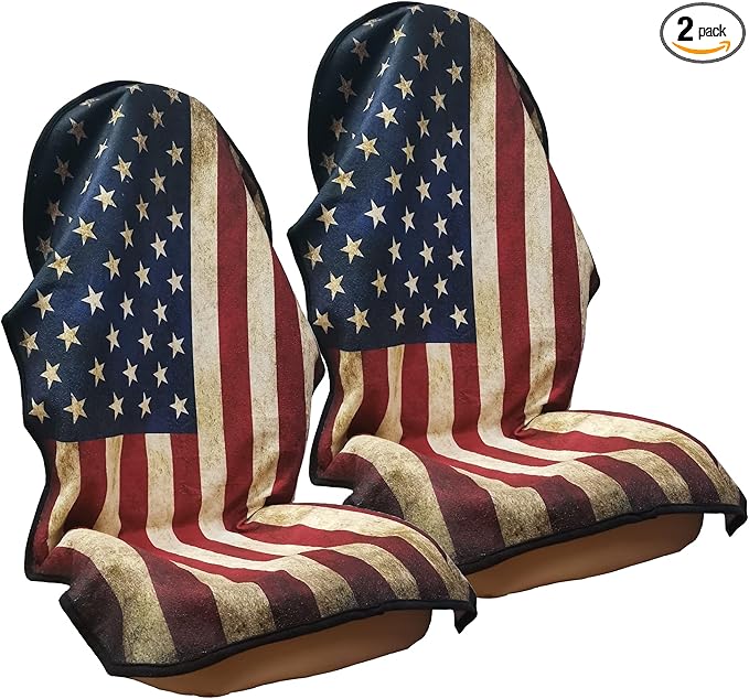 Car Seat Cover Protector Front Seats,for Gym Workout,Running,Swimming,Beach and Hiking,Waterproof Sweat Towel Bucket Seat Covers for Cars SUV Trucks (American Flag, 2Pcs)