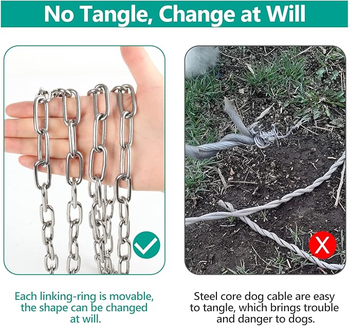 Tresbro Heavy Duty Dog Chains for Outside, 30FT Stainless Steel Tie Out Cable with Swivel Hook for Large Medium Dogs, Metal Chew Proof Pet Runner Chain Leash for Outdoor Camping Hiking Yard Lead, 4MM