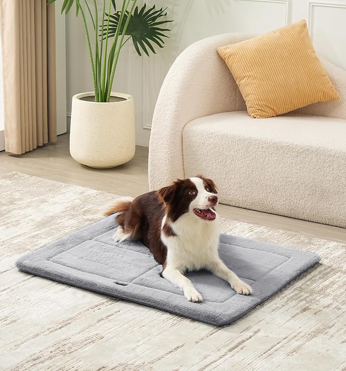 MADE 4 PETS Dog Crate Pad Bed for Medium Large Dogs, Washable & Reversible, Anti-Slip Kennel Mat for Cozy Sleeping, Soft Fluffy Dog Bed for Indoor & Outdoor Use, 35"x23", Gray