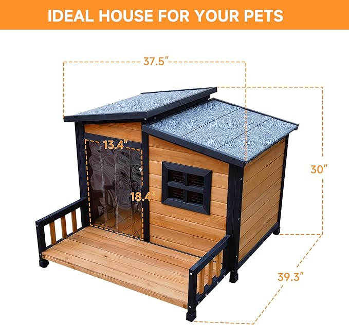 Large Indoor Outdoor Dog House,Wood Insulated Dog House,Weatherproof Outside Shelter with Elevated Floor,Easy to Assemble(39.3" L x 37.5" W x 30" H)
