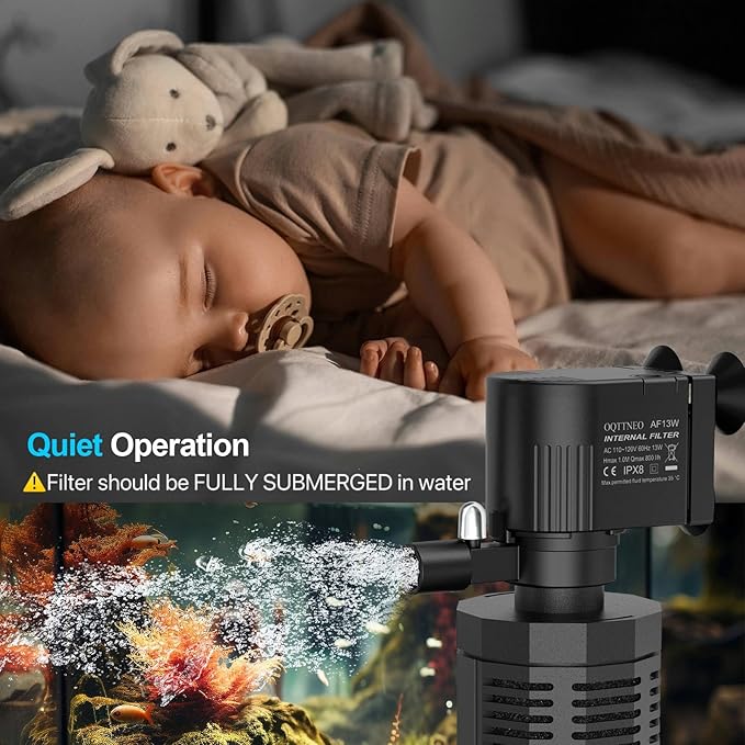 Aquarium Filter for 60-150 Gallons - Adjustable Flow Fish Tank Filters 420GPH Ultra-Quiet Submersible Power Pump Internal Filter with Biochemical Filtration Air Supply Water Clean