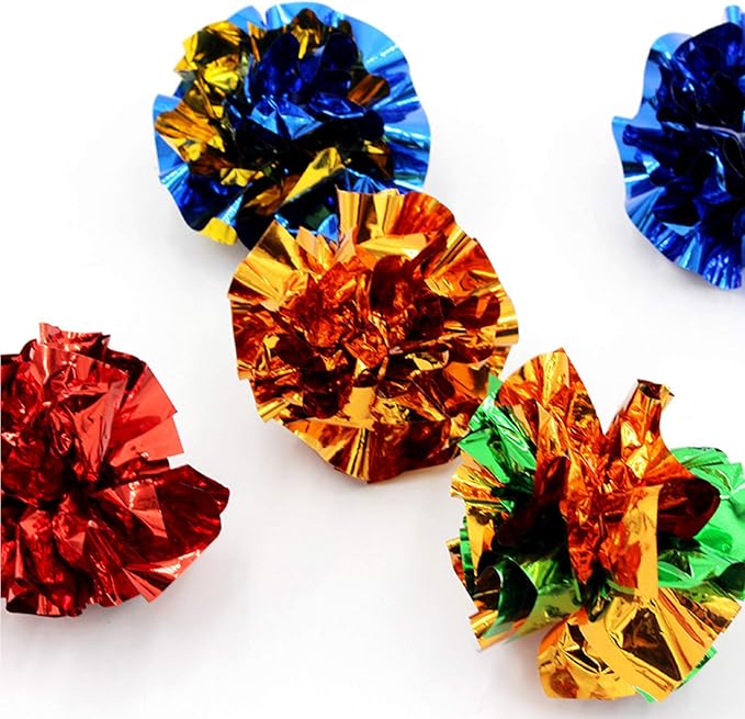 PET SHOW Pack of 30pcs Cat Toy Balls Set Interactive Pompoms Kitten Toys Golden Thread Ball Paper Balls Quiet Indoor Outdoor Footballs Play Activity Chase Training