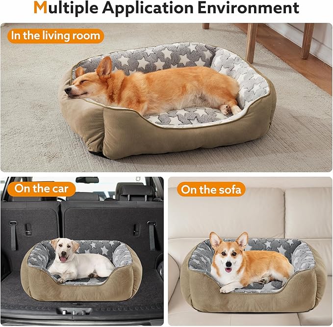 SIWA MARY Medium Dog Bed - Washable, Orthopedic, Calming for Medium Dogs, Non-Slip Bottom, S Plus (25"x21"x8") Brown