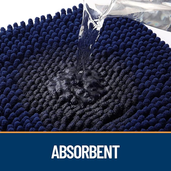 OLANLY Dog Door Mat Set 2-Piece 24x16, Absorbs Moisture and Dirt, Absorbent Non-Slip Washable Doormat, Quick Dry Chenille Mud Mat for Dogs, Entry Indoor Entryway Carpet for Inside Floor, Navy Blue