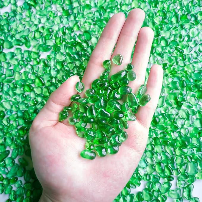 Keedolla 3 LB Green Sea Glass Aquarium Pebbles Polished Betta Fish Tank Gravel, Clear Fish Bowl Pebbles Colorful Glass Stones Rocks for Decoration Vases Aquarium Gravel Decor Art Craft