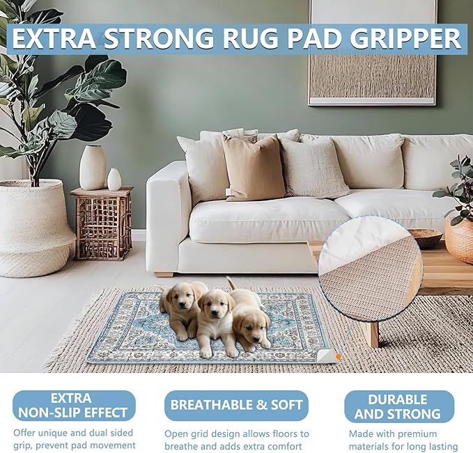 Washable Thickened Pee Pads for Dogs, 4 Pack (18"x24") Upgrade Reusable Puppy Pads with Non-Slip Rug, Super Absorbent Leakproof Puppy Training & Whelping Pads for Dogs, Doggie