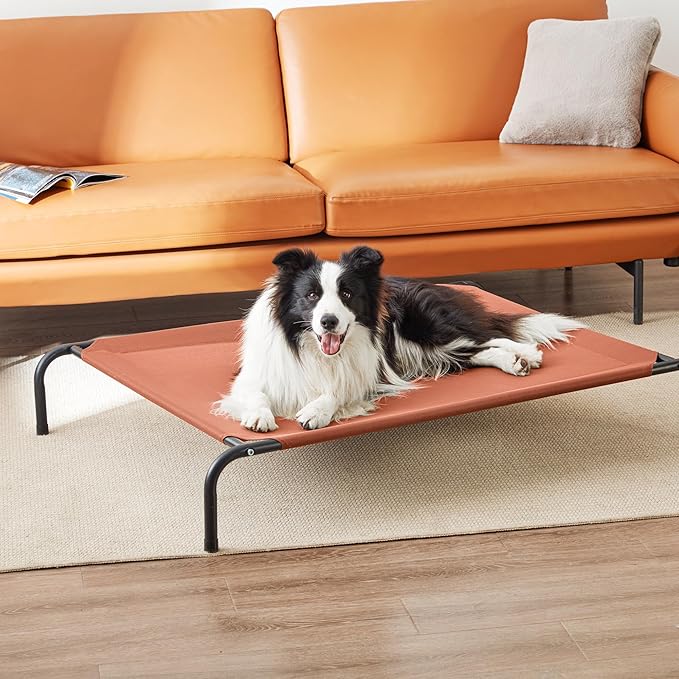 Love's cabin Elevated Cooling Dog Bed for Large Dogs, Portable Indoor & Outdoor Raised Pet Dog Cat Cot, Durable Summer Frame with Breathable Mesh, Terracotta, 48 inches
