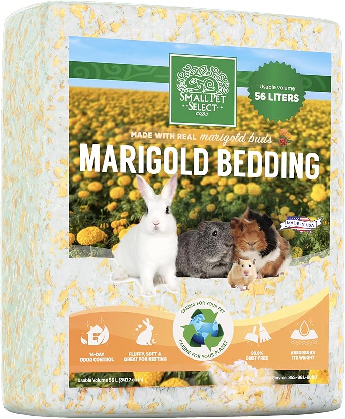 Small Pet Select - Natural Paper Bedding with Real Marigold Buds. Rabbits, Guinea Pigs, and Other Small Animals, 56L