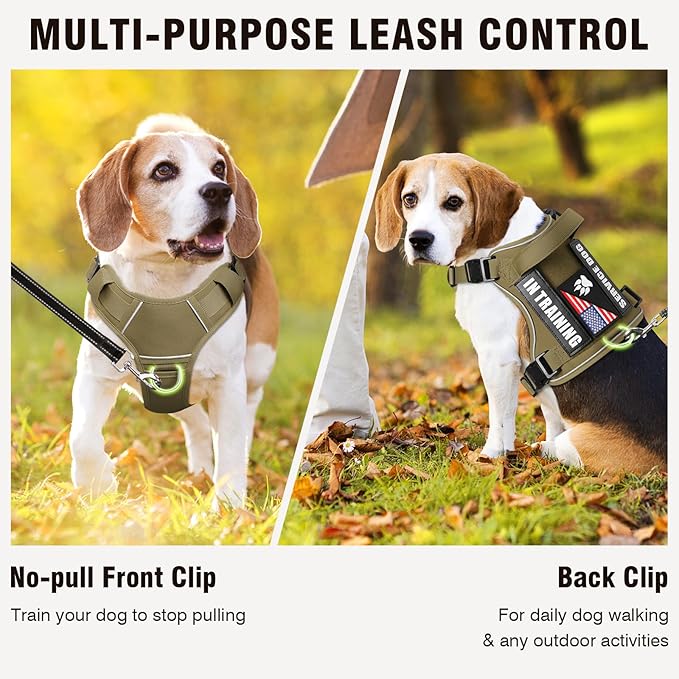 WINSEE Service Dog in Training Harness with 5 PCS Patches, Reflective Tactical Dog Vest Harness, Adjustable Soft Oxford Pet Harness with Easy Control Handle, Hook & Loop Panels for Walking Hiking