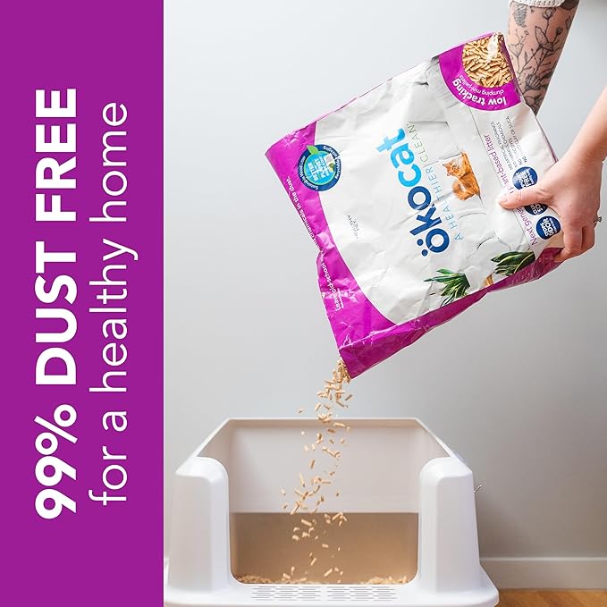 ökocat Less Mess Low Tracking Wood Clumping Cat Litter Mini- Pellets, Unscented, 21.5 pounds - Natural Ingredients, Stops Odor, Clumps Solid, 99% Dust Free, Great for Long-Hair Breeds