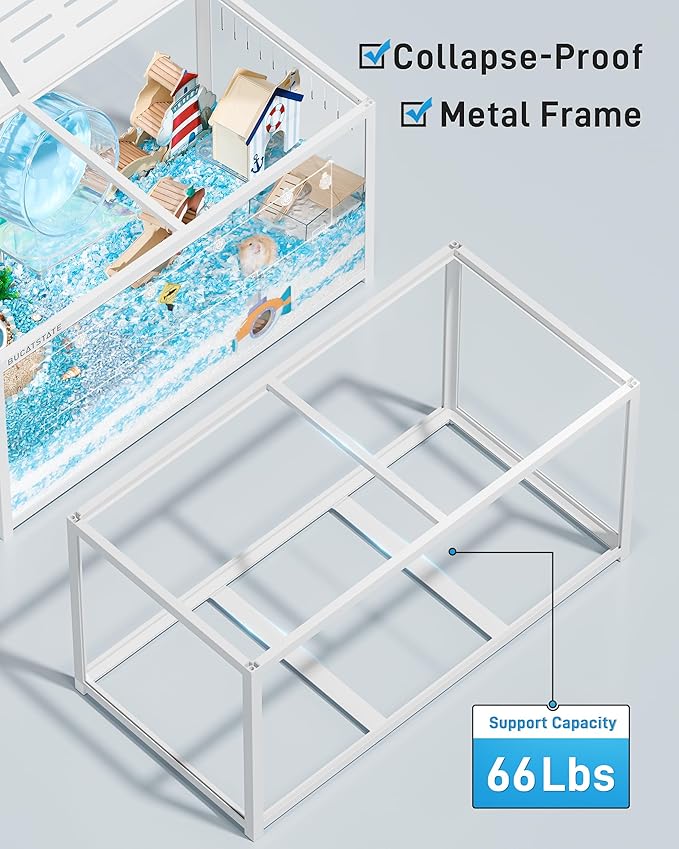 BUCATSTATE Hamster Cage 3.0: Metal Large Rat Cage Stackable with Top Access Easy Assemble 47L x 23.6W x 25.5H Inches Dwarf Syrian Hamster Tank for Gerbil Mouse (7.8 ft², White)