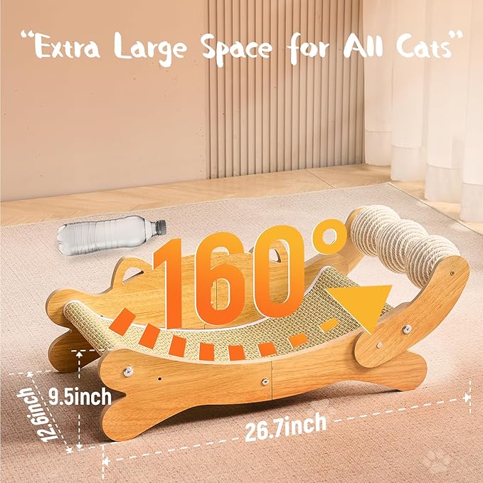Cat Scratcher & Cats Scratch Pad with Sisal Ball – All-in-One Cats Couch Scratcher, Hammock, and Cat Bed for Indoor Cats, Wooden Cat Scratching Board Upgrade Edition
