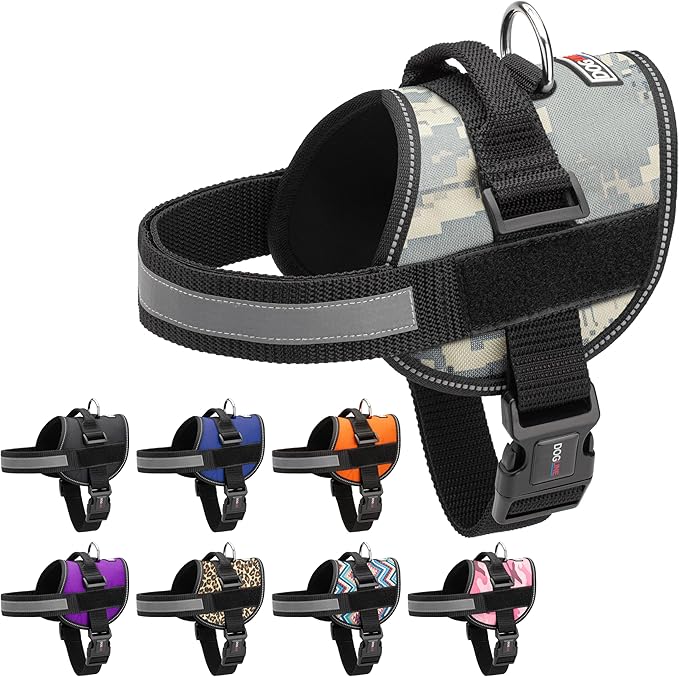 Dogline Dog Harness, Reflective No-Pull Adjustable Vest with Handle for Walking, Training, Breathable, No - Choke Harness for Small, Medium or Large Dogs Room for Patches Girth 15 to 18 in Urban Camo