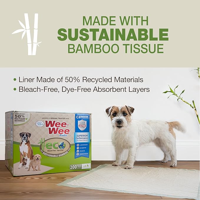 Four Paws Wee-Wee Superior Performance Bamboo Pee Pads for Dogs, Earth Friendly Dog & Puppy Potty Training Pads, Crate Liners, Housebreaking Supplies, 22" x 23" (32 Count)