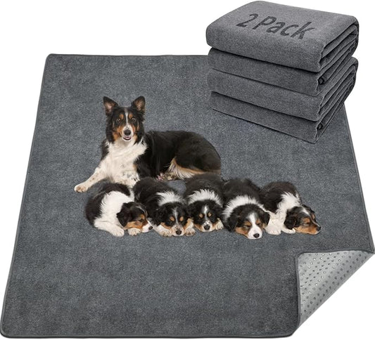 LOOBANI 2 Packs Extra Large Reusable Dog Mat for Floor, Non-Slip Washable Pee Pads for Dogs, Fast Absorbent Pet Whelping Pads, Puppy Playpen Mat for Incontinence, Housebreak, Crate, 72x72in,Gray