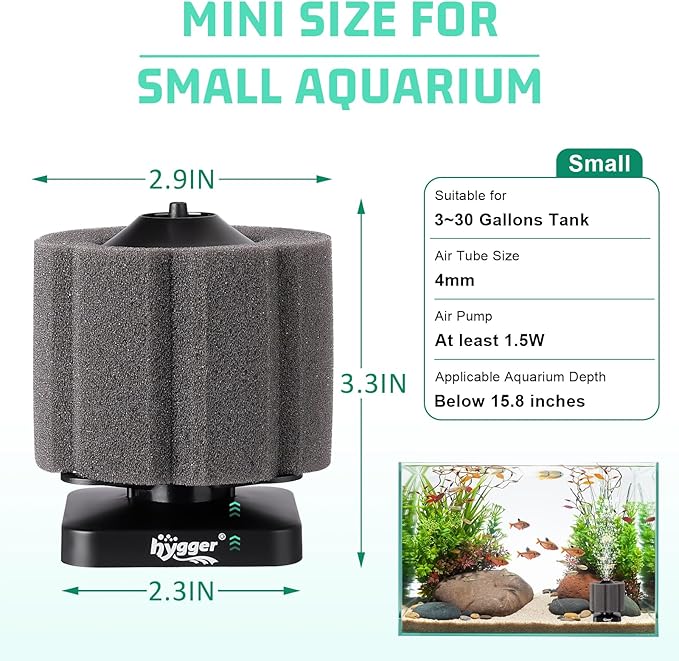 hygger Small Sponge Filter for Aquarium 3~30 Gallons Fish Tank Filter Betta Breeding Fry Shrimp Snails Foam Air Drive Filters