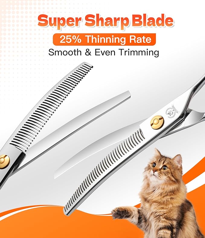 Fenice Peak 6'' Small Curved Thinneing Scissors Lightweight Dog Cat Grooming Scissors with Safety Round Tip JP440C Stainless Steel