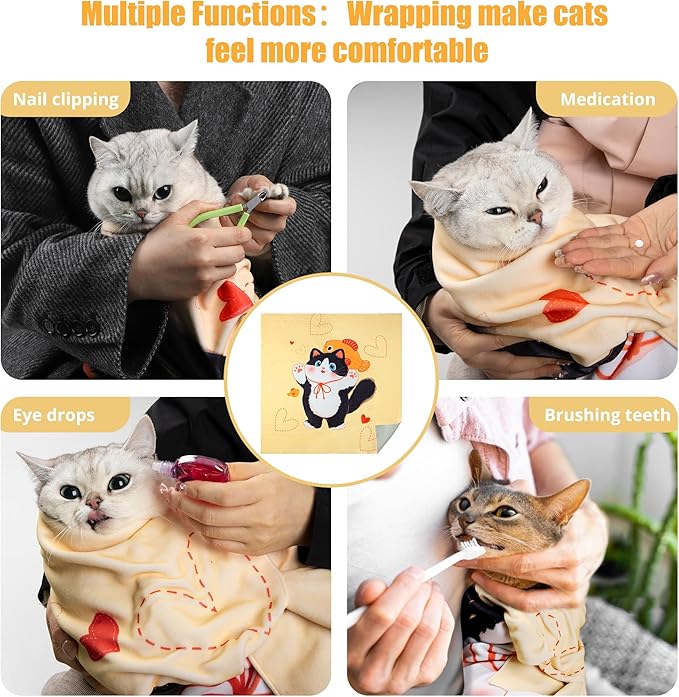 Cat Grooming Wrap,Anti-Escape Cat Wrap for Grooming,Self-Adherent Soft Cat Blanket to Wrap,Clip Nails, Anti-Bite, Anti-Scratch,Cat Calming Wrap,Cat Burrito Wrap,Swaddle Wrap Pet Tool Large Size