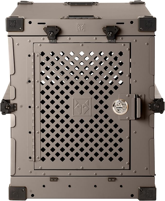 Impact Collapsible Dog Crate - Foldable Hard Crate for Intermediate Dogs - Heavy Duty Travel Kennel with Powder-Coated Aluminum - Quick Setup for Indoor & Outdoor (Gray, 34" (34.5" L x 23" W x 29" H))