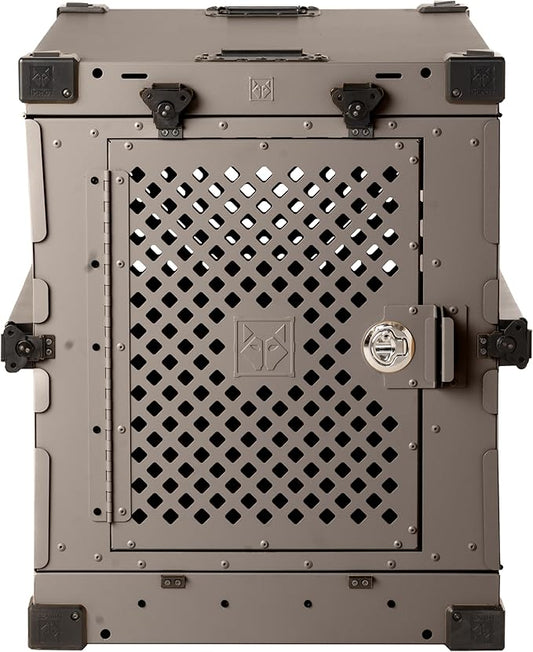 Impact Collapsible Dog Crate - Foldable Hard Crate for Intermediate Dogs - Heavy Duty Travel Kennel with Powder-Coated Aluminum - Quick Setup for Indoor & Outdoor (Gray, 34" (34.5" L x 23" W x 29" H))