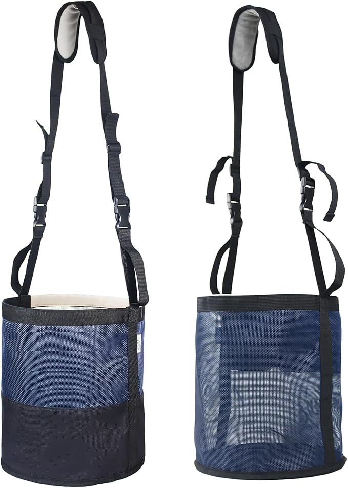 Heavy-Duty Horse Feed Bags - with Adjustable Strap, Comfort Neck & Nose Pads, and Double Waterproof Bottom Mesh (2-Pack) (Blue+Blue)