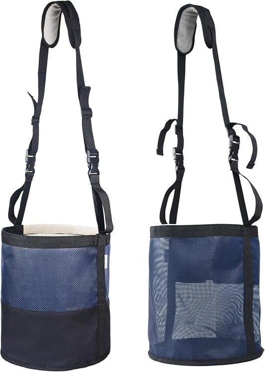 Heavy-Duty Horse Feed Bags - with Adjustable Strap, Comfort Neck & Nose Pads, and Double Waterproof Bottom Mesh (2-Pack) (Blue+Blue)