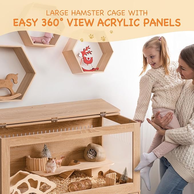 MEWOOFUN Large Hamster Cage, Hamster Cage and Habitats with Drawers and Storage Cabinet, Openable Top, Three-Sided Visibility and Four-Sided Ventilation, 39.4" L x 19.7" W x 41.7" H