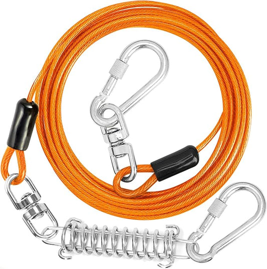 Jenico Dog Tie Out Cable, 10-150FT Runner Cable with Swivel Hook and Shock Spring, Yard and Camping Dog Leash Tether for Small to Medium Pets Up to 500 LBS