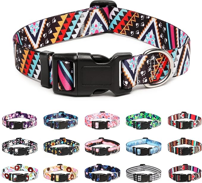 Mercano Adjustable Dog Collar - Special Design Patterns, Soft Nylon Comfortable Durable Pet Collar for Small Medium Large Dogs (S, Ethnic Pink)