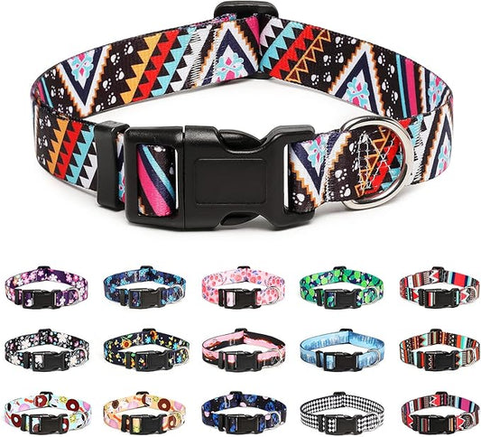 Mercano Adjustable Dog Collar - Special Design Patterns, Soft Nylon Comfortable Durable Pet Collar for Small Medium Large Dogs (XS, Ethnic Pink)