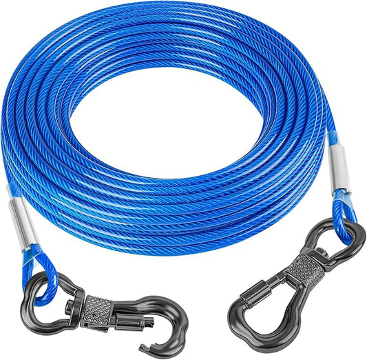 Tresbro 70FT Reflective Tie Out Cable for Dogs Up to 250 Pounds, Steel Wire Lead Leash Cable with Stainless Rotatable Clip, Lightweight and Enduring, Dog Lead Chains for Outside,Yard,Camping, Blue