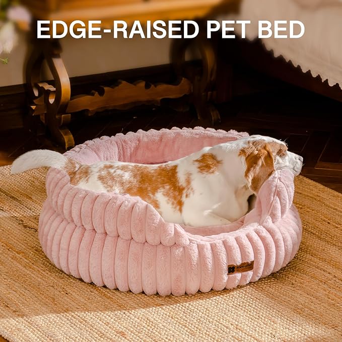 MEWOOFUN Washable Small Dog Bed, Cat Beds for Indoor Cats with Anti-Slip Bottom, Round Pet Bed for Puppy and Kitten (Pink, 24"x24"x9")