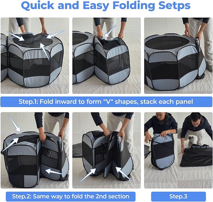 2-in-1 XLarge Pop Up Dog Playpen, Cat Puppy Pet Playpen, Indoor Outdoor Cats Enclosed, Cat Tent Crate Cage Kennel, Portable Playpen for Kitten and Small Animals(No Divider, Unified Space)