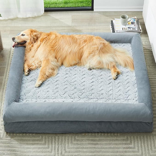 WNPETHOME XXL Extra Large Dog Bed, Washable Dog Couch with Removable Waterproof Cover, Orthopedic Large Pet Sofa Bed with Bolster Sides for Sleeping