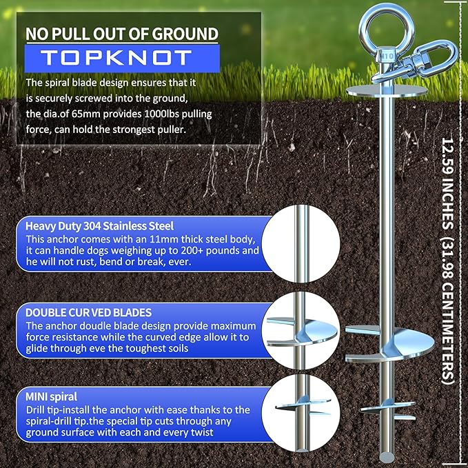 Dog Tie Out Cable and Stake,45FT Heavy Duty Cable,360°Swivel Dog Run- No Tangle,Runner for Yard- Up to 150LBS,Ideal for Outdoor Camping