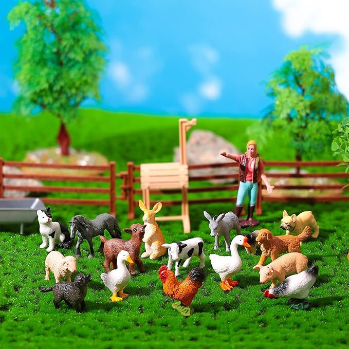 16Pcs Small Animals Figures, Realistic Farm Animals Toys for Cupcake Toppers, Learning Educational Toys, Birthday Party Favors Gift for Kids