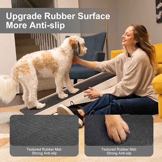 ABORON Antislip Dog Ramp, Adjustable Folding Pet Ramp for Small & Large Old Dogs & Cats, High Traction Portable Rubber Paw Ramps, Supports up to 200 lbs, Used for Bed Couch SUV, 39.3'' Long