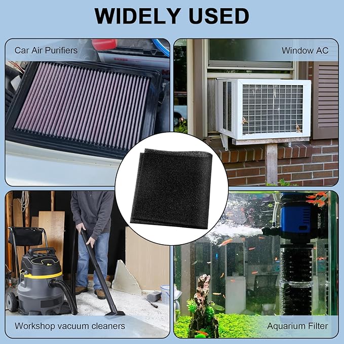 Air Filter Foam Sheet Material, 24" x 12" x 3/8" 30 PPI Filter Foam Sheet, Reusable Air Filter for Cutting and Fitting Purifier, Aquarium, Fish Tank, Air Conditioner