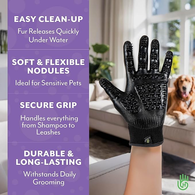 H HANDSON Pet Grooming Gloves - Patented #1 Ranked, Award Winning Shedding, Bathing, & Hair Remover Gloves - Gentle Brush for Cats, Dogs, and Horses (Grey, X-Large)