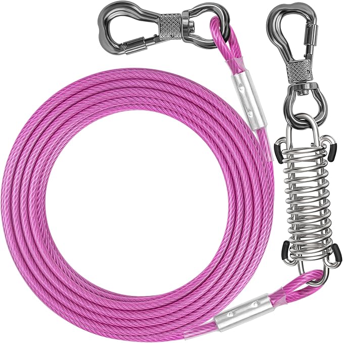 Tresbro 40 FT Dog Tie Out Cable with Spring, Shock Absorbing Tether Chains for Outside Aavilable in 10/15/20/25/30/40/50/70/100/120 FT, Heavy Duty Leads for Yard for Medium & Large Dogs Up to 500 LBS