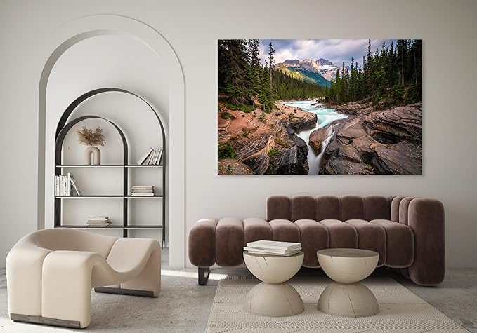 Nature Wall Art Prints - Ocean Forest Mountain Lake Canvas Landscapes - Small to Extra Large Living Room Bedroom Kitchen Bathroom Décor (Mountain River Waterfall, 20L" x 30W")