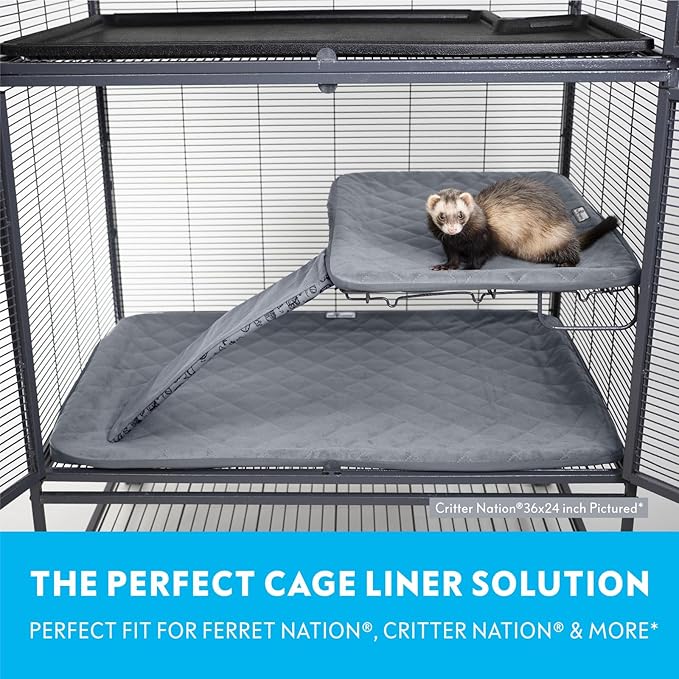 Paw Inspired Fitted Fleece Cage Liner Set for Ferret Nation, Critter Nation Single Unit (Bottom Pan Liner, Ramp Cover, Shelf Liner) for Ferrets, Rats, Chinchillas, Hedgehogs, Small Animals (Gray)