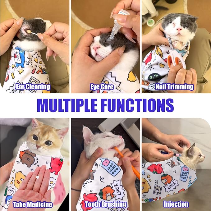 XANGNIER 2 Pcs Cat Wrap for Grooming,Cat Restraint Wrap for Cutting Nails,Fabric Burrito Wrap for Nail Clipping, Anti-Scratch, Anti-Escape,Multifunctional Swaddle Wrap Pet Tool (27.5 x 27.5 Inch)