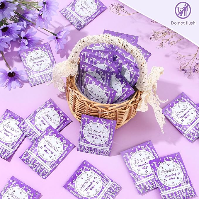 Tondiamo 200 Pcs Feminine Wet Wipes for Women Individually Wrapped Flushable Wipes Travel Size Soothing Personal Wipe Cleansing Natural Ingredients for Feminine Daily Use(Lavender)