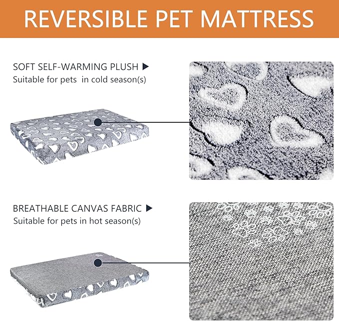 VANKEAN Reversible Cool and Warm Dog Bed Mat for Crates - Stylish Pad With Waterproof Inner Linings and Removable Machine Washable Cover, Firm Support for Small to XX-Large Dogs, Grey