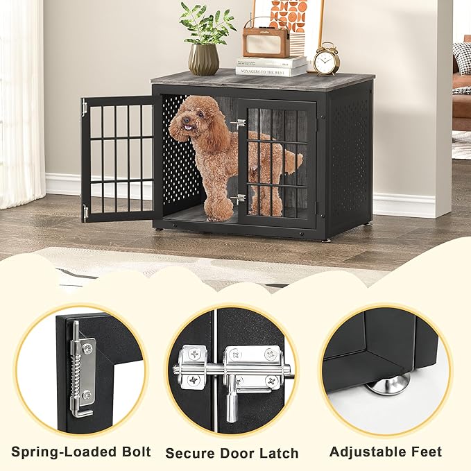 32" Heavy Duty Dog Crate Furniture for Small and Medium Dogs, Metal Kennel for High Anxiety Dogs, Chew Proof Pet Cage Indoor, Decorative Dog Kennel End Table